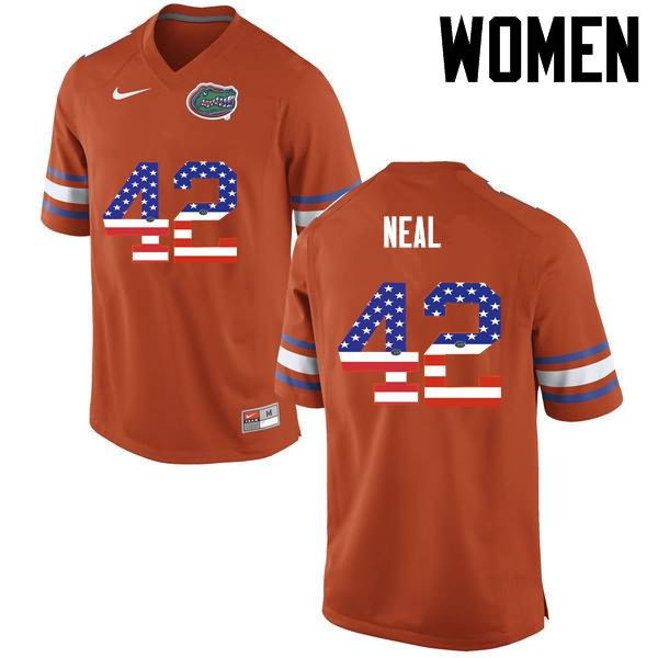 NCAA Florida Gators Keanu Neal Women's #42 USA Flag Fashion Nike Orange Stitched Authentic College Football Jersey WPU5464UA